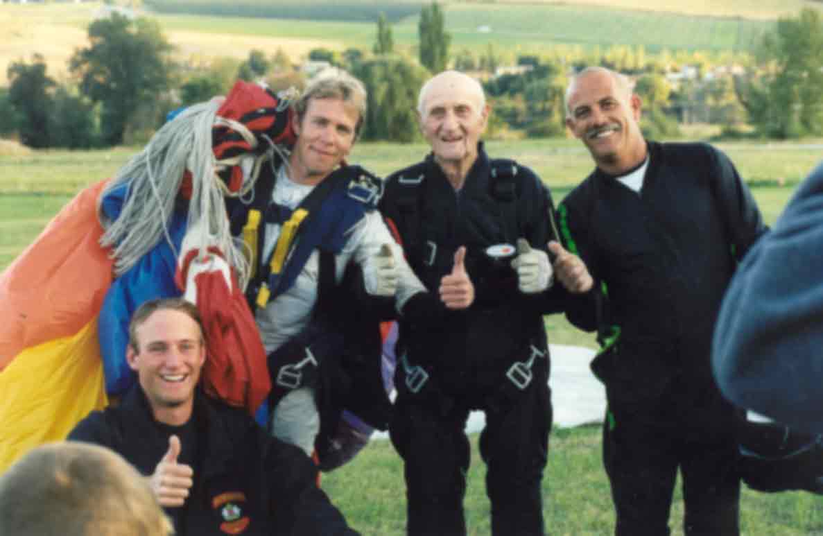 Duke Procter following skydive at 100 years and 40 days old